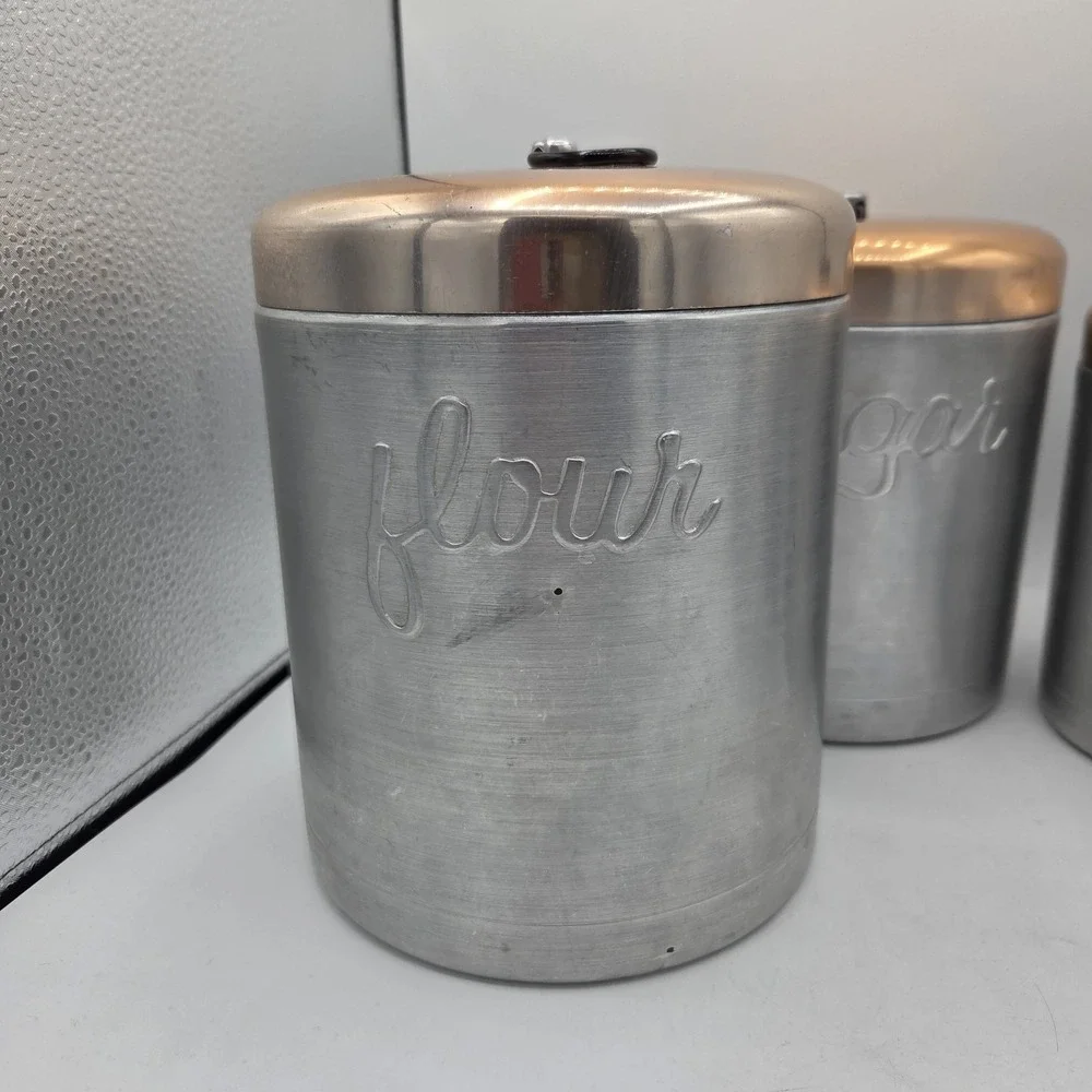 Heller Hostess Ware Stainless Steel/Copper Canister Set Kitchen Pantry